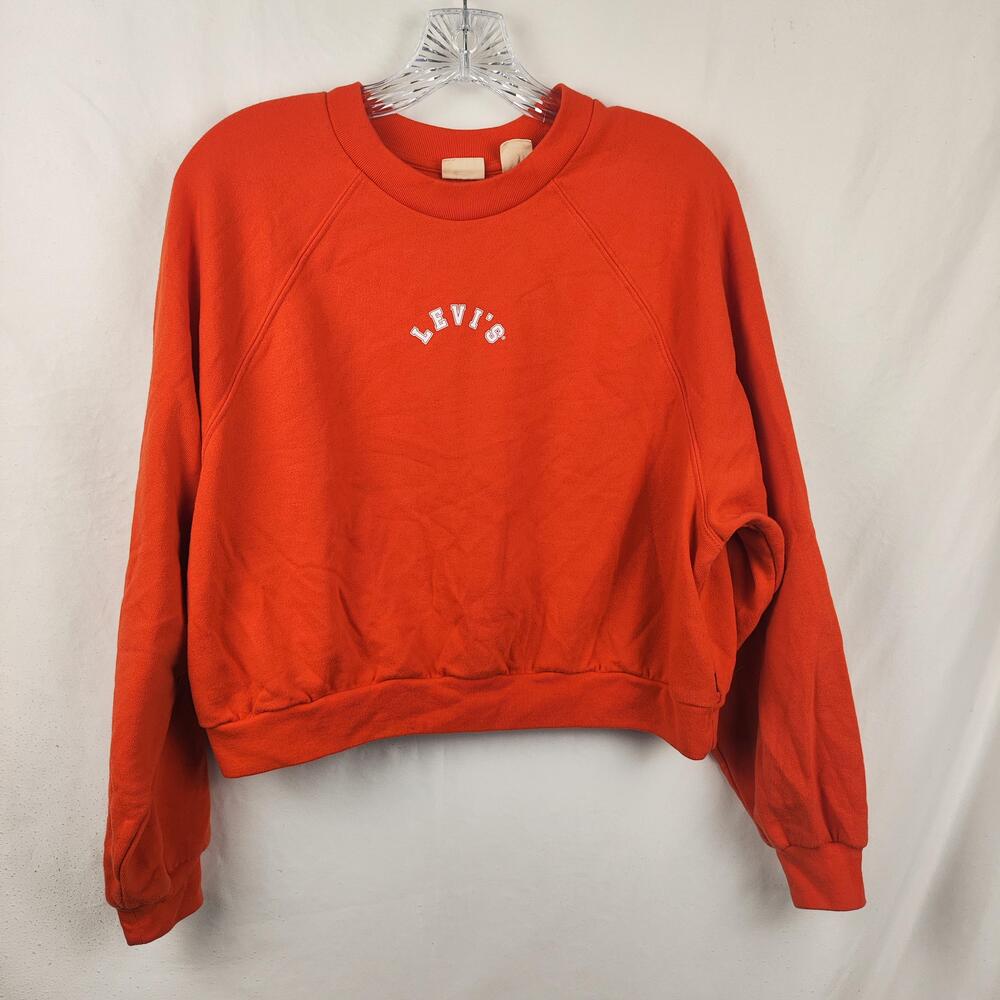 Levis Sweatshirt Mens Medium Orange Crewneck Fleece Pullover Logo Raglan Casual